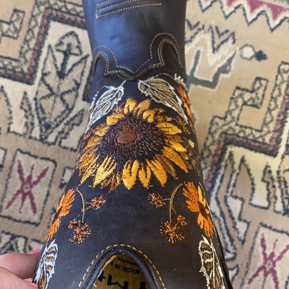 Cowgirl Boots Sunflower Leather Brown Western - Picture 7 of 7